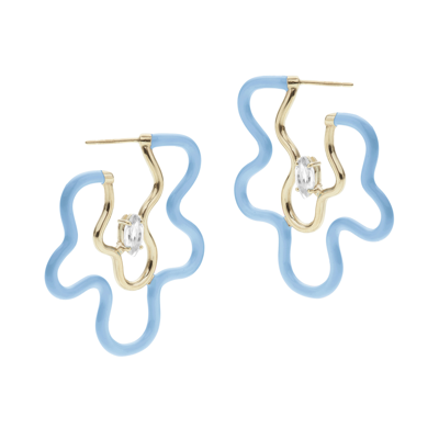 Shop Bea Bongiasca Flower Power Hoops With Blue Enamel And Marquise-cut Rock Crystal Earring In Black