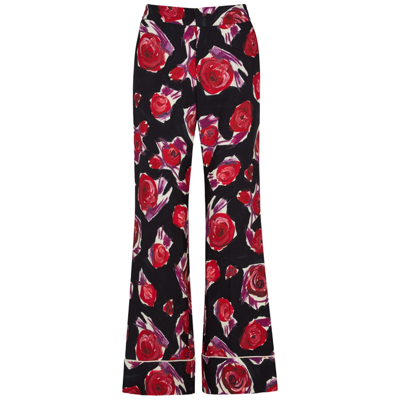 Shop Marni Black Floral-print Wide-leg Trousers