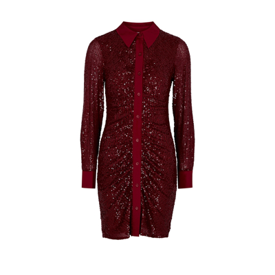 Shop In The Mood For Love Lina Burgundy Sequin Shirt Dress In Dark Red