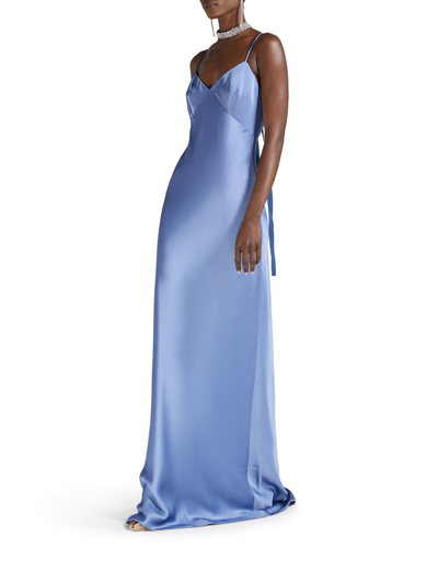 Max Mara Selce A-line Satin Maxi Dress In Blue | ModeSens
