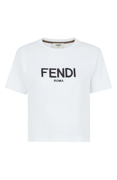 Shop Fendi Embroidered Roma Logo Graphic Tee In White
