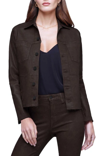 Shop L Agence Janelle Slim Fit Raw Hem Jacket In Cocoa Coated