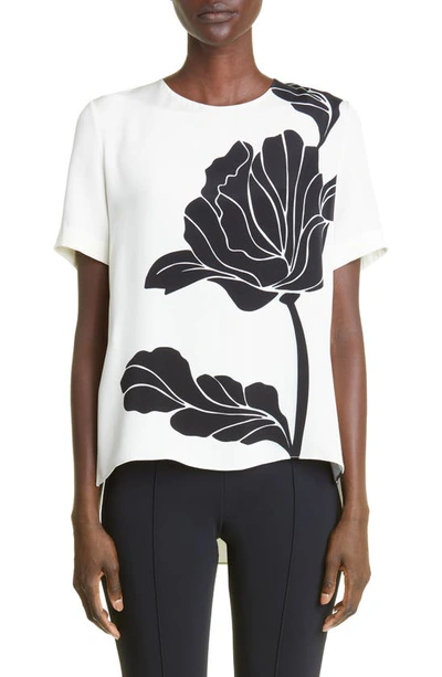 Shop Adam Lippes Rose Print Silk Blouse In Ecru/ Black