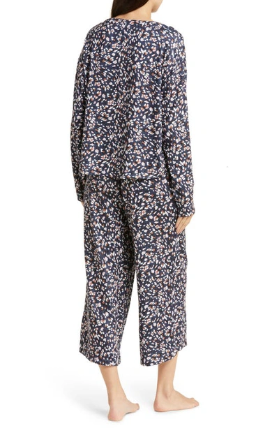 Shop Splendid Print Long Sleeve Crop Pajamas In Navy Multi Leo