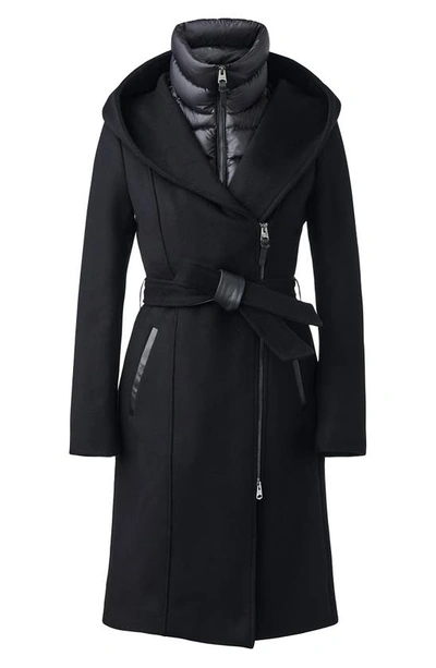Shop Mackage Shia-z Wool Blend Coat With 800 Fill Power Down Removable Bib In Black