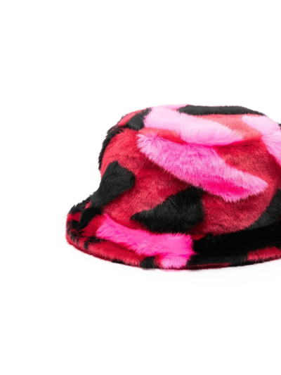 Shop Versace Logo Faux-fur Bucket Hat In Red
