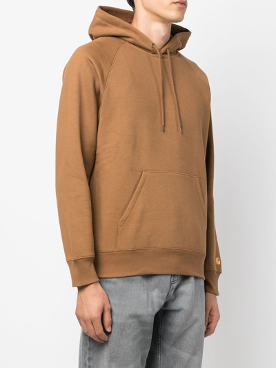 Carhartt Logo-embroidered Long-sleeved Hoodie In Brown