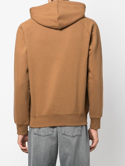 Carhartt Logo-embroidered Long-sleeved Hoodie In Brown