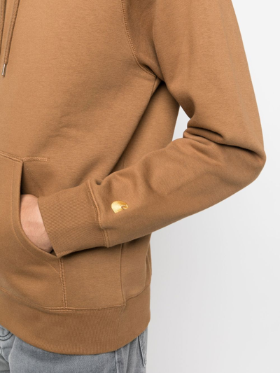 Carhartt Logo-embroidered Long-sleeved Hoodie In Brown