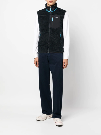 Shop Patagonia Faux-shearling Logo-patch Gilet In Blue