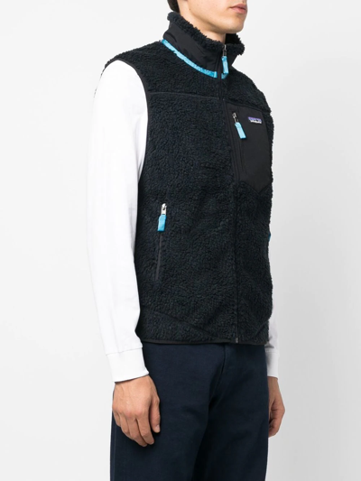 Shop Patagonia Faux-shearling Logo-patch Gilet In Blue