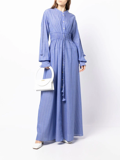 Shop Palmer Harding Long-sleeve Pinstripe Dress In Blue