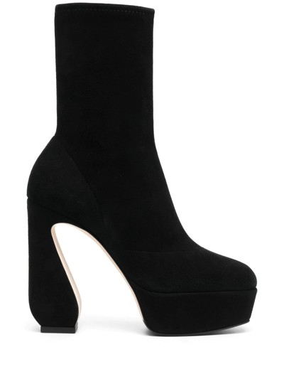 Shop Si Rossi Sculpted-heel Platform Ankle Boots In Black