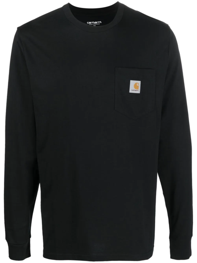 Carhartt Wip Mens Black Pocket Brand-patch Cotton-jersey Sweatshirt In Black