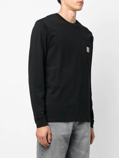 Carhartt Wip Mens Black Pocket Brand-patch Cotton-jersey Sweatshirt In Black