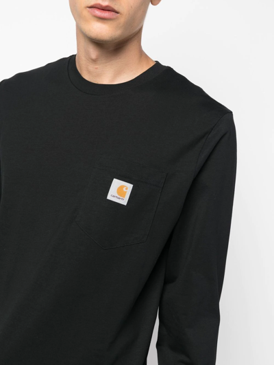 Carhartt Wip Mens Black Pocket Brand-patch Cotton-jersey Sweatshirt In Black
