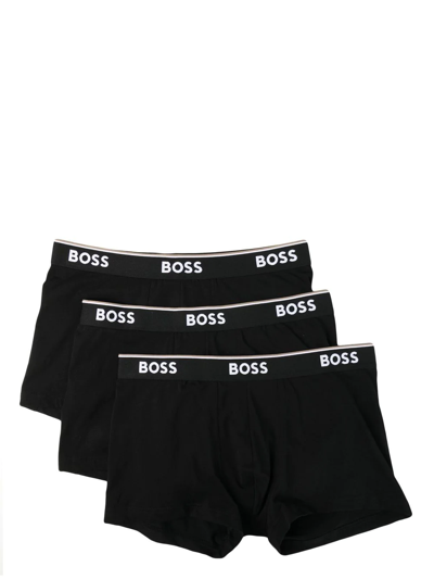 Shop Hugo Boss Pack-of-three Logo-waistband Boxer Briefs In Black