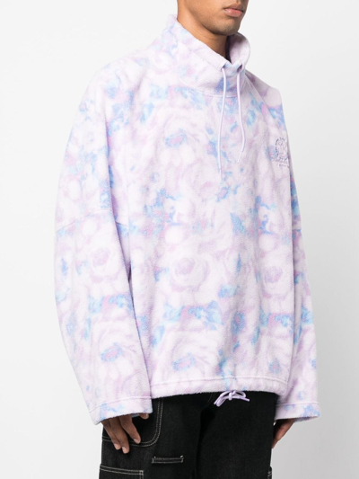Shop Martine Rose Floral-print Fleece Jumper In Purple