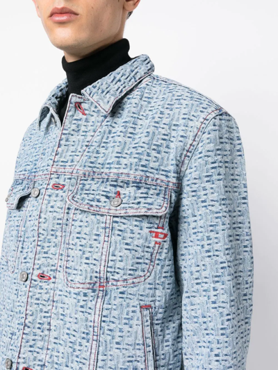 Shop Diesel Geometric-print Denim Jacket In Blue