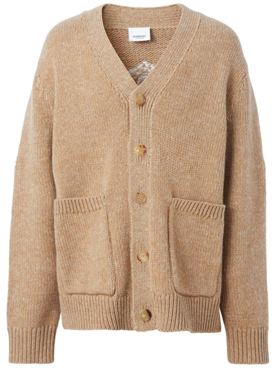 Shop Burberry Embroidered-logo Button-up Cardigan In Neutrals
