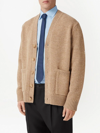 Shop Burberry Embroidered-logo Button-up Cardigan In Neutrals