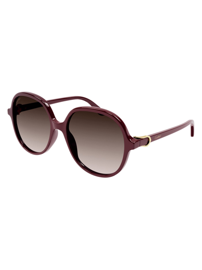 Shop Cartier Women's  Burgundy Metal Sunglasses In #800020