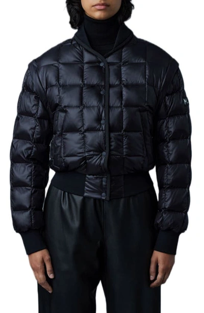 Shop Mackage Ani-c2 2-in-1 Water Resistant 800 Fill Power Down Recycled Nylon Convertible Bomber Jacket In Black