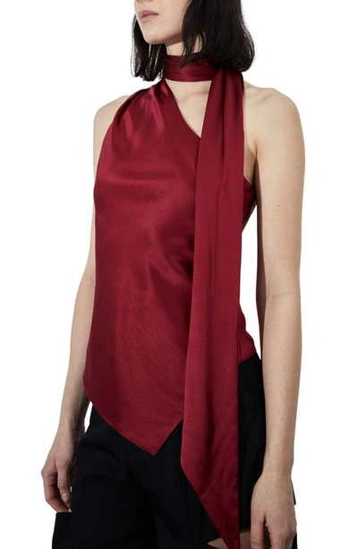 Shop Et Ochs Scarf Neck One-shoulder Stretch Silk Top In Crimson