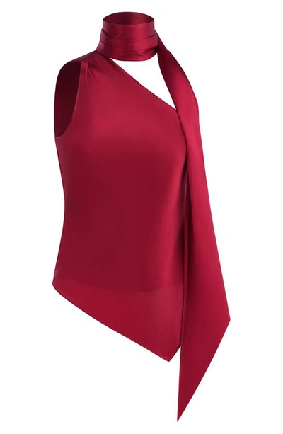 Shop Et Ochs Scarf Neck One-shoulder Stretch Silk Top In Crimson