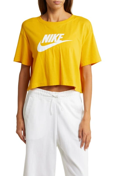 Shop Nike Sportswear Essential Crop Graphic Tee In Yellow Ochre