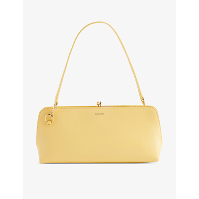 Shop Jil Sander Women's Pastel Yellow Goji Brand-foiled Leather Shoulder Bag