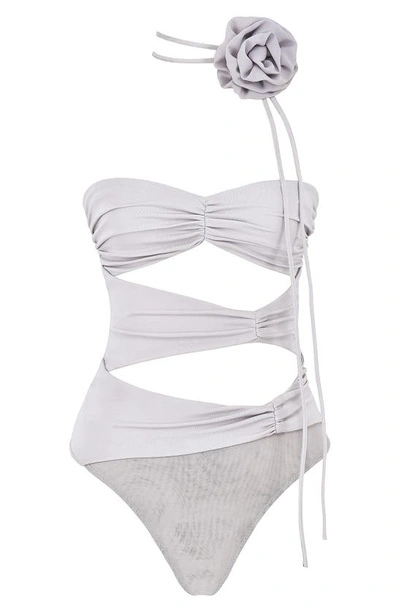 House Of Cb Joie Flower Trim Strapless Bodysuit In Grey