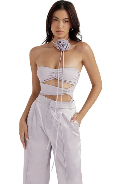 House Of Cb Joie Flower Trim Strapless Bodysuit In Grey