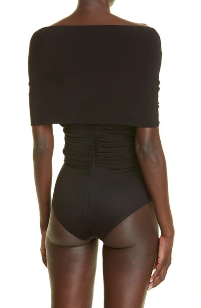 Shop Brandon Maxwell Off The Shoulder Plunge Neck Bodysuit In Black
