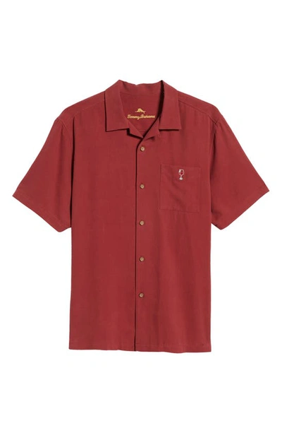 Shop Tommy Bahama Grape Minds Drink Alike Short Sleeve Silk Button-up Camp Shirt In Dark Cherry