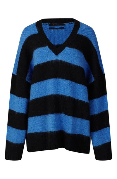 Shop Allsaints Lou V-neck Sweater In Black/ Blue