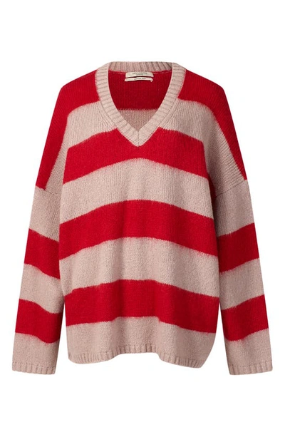 Shop Allsaints Lou V-neck Sweater In Putty Pink/ Red