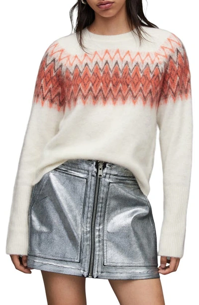 Shop Allsaints Clyde Wool & Alpaca Sweater In Chalk White/ Orange