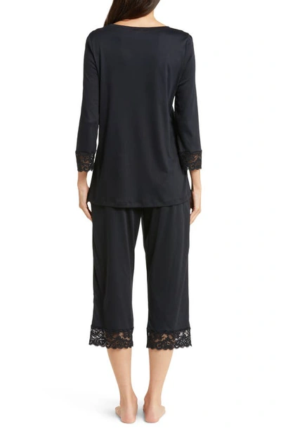 Shop Hanro Moments Lace Trim Crop Pajamas In Black