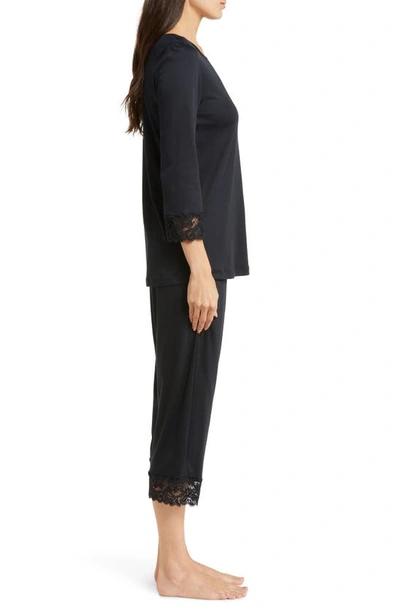 Shop Hanro Moments Lace Trim Crop Pajamas In Black