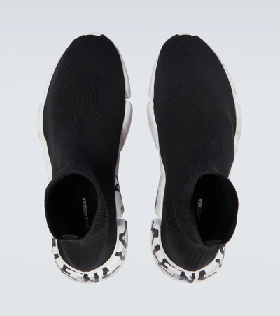 Shop Balenciaga Speed 2.0 Graffiti Sneakers In Black/white Grf Blac