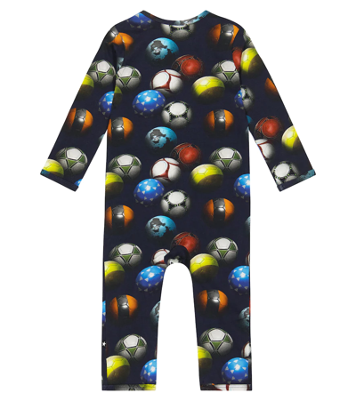 Shop Molo Baby Fenez Printed Jersey Onesie In Footballs Blue