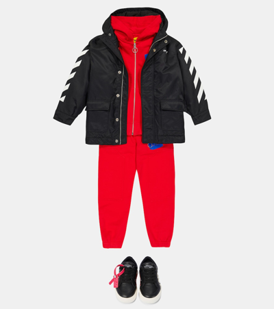 Shop Off-white Printed Cotton Zip-up Hoodie In Red Blue