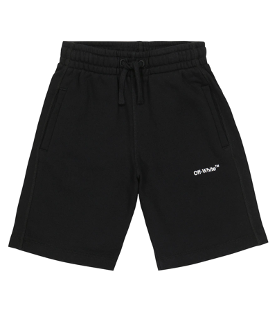 Shop Off-white Logo Cotton Jersey Track Shorts In Black White