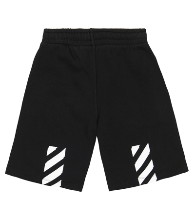 Shop Off-white Logo Cotton Jersey Track Shorts In Black White