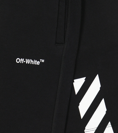 Shop Off-white Logo Cotton Jersey Track Shorts In Black White