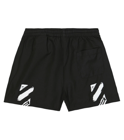 Shop Off-white Logo Swim Shorts In Black White