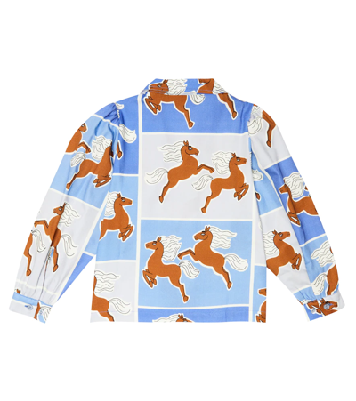Mini Rodini Printed Cotton Shirt In Blue