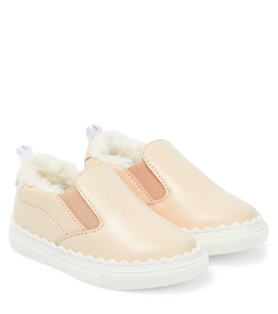 Shop Chloé Baby Faux Shearling And Leather Sneakers In Pink