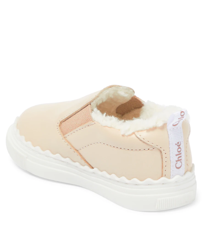 Shop Chloé Baby Faux Shearling And Leather Sneakers In Pink